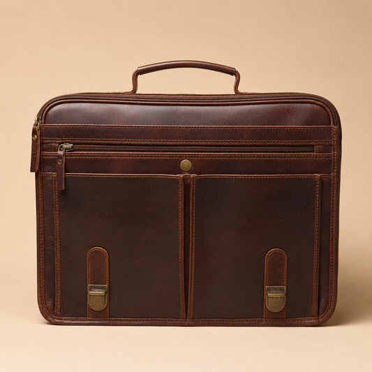 Full-Grain Leather Messenger Briefcase