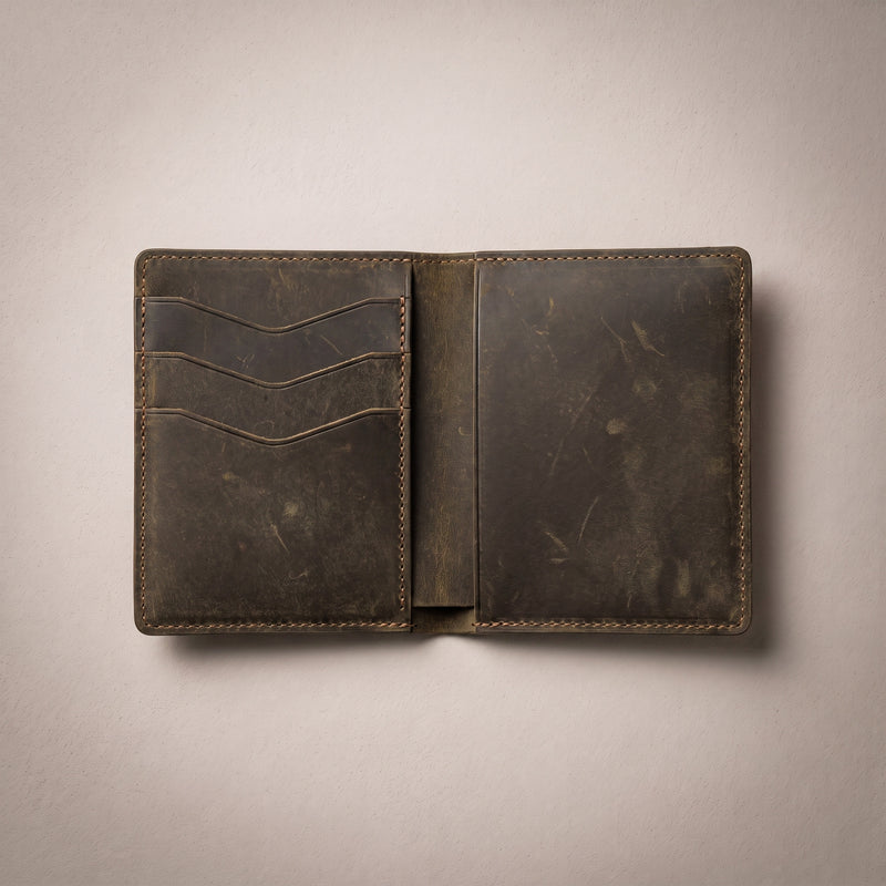 Full-grain. 8 card slots. Flip-out ID window.