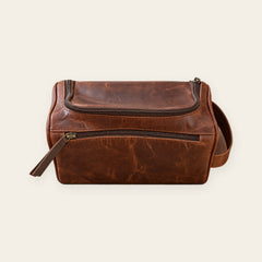 Crazy Horse Brown leather dopp kit — front view  — view 1