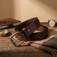 Bellvari Serpent leather belt rolled, showing harness-weight thickness. — view 5