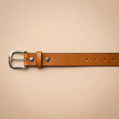 Bellvari Buckhorn leather belt edge view.
