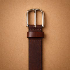Bellvari Forge leather belt full-length view in natural light. — view 5