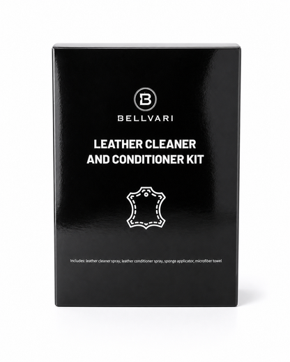 Bellvari leather cleaner and conditioner kit packaging on a white background