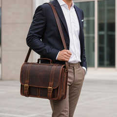 Full-Grain Leather Messenger Briefcase — view 10