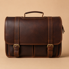 Bellvari full-grain cowhide leather messenger briefcase with pull-up finish, available in crazy horse brown and black. — view 1