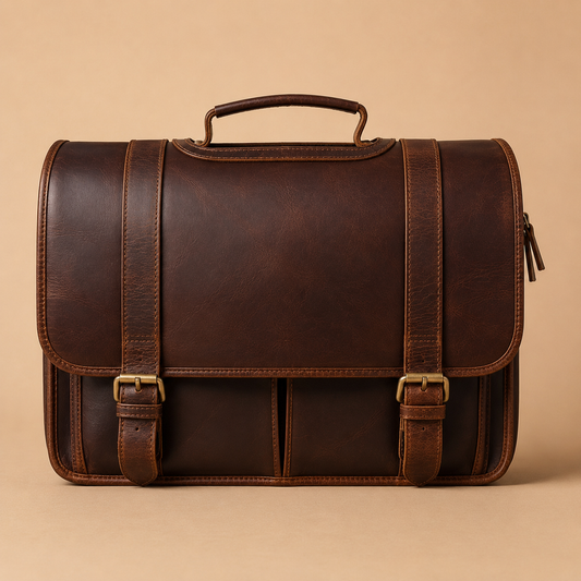 Full-Grain Leather Messenger Briefcase