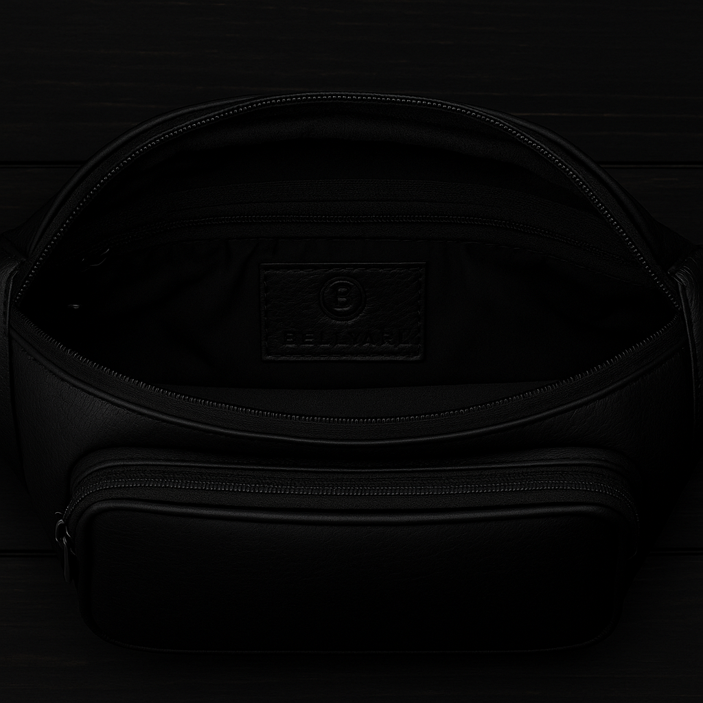 Black backpack with a visible brand logo on a dark background
