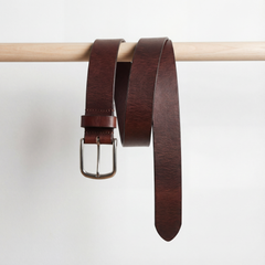 Bellvari Forge leather belt side view showing thickness. — view 4