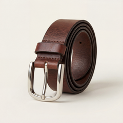 Bellvari Forge industrial full-grain leather belt with matte hexagonal buckle on a neutral background. — view 1