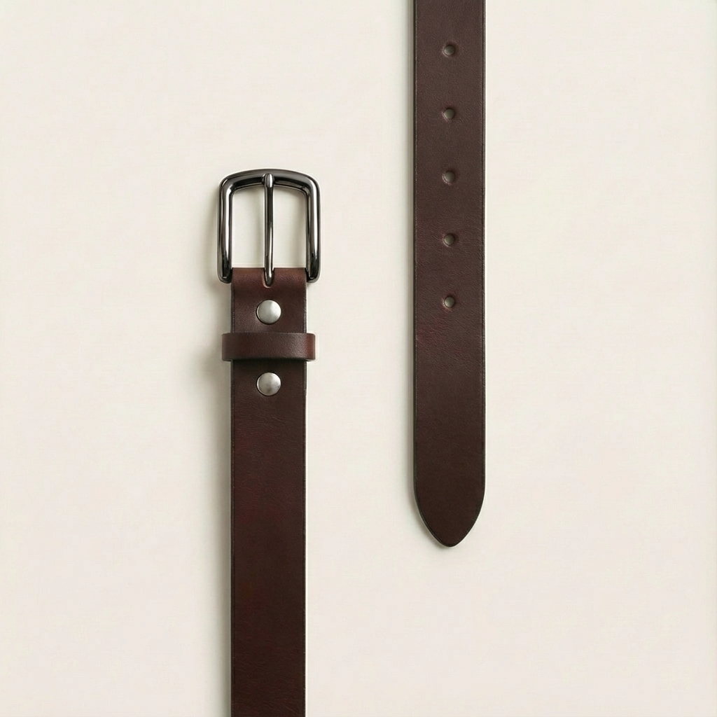Bellvari Nightfall black leather belt side angle showing thickness.
