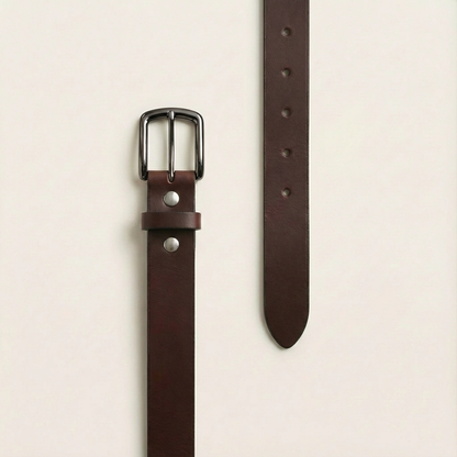 Bellvari Nightfall black leather belt side angle showing thickness.
