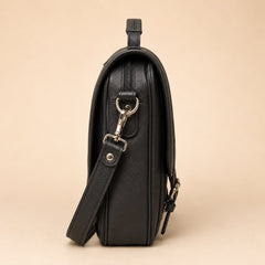 Black — messenger briefcase side profile showing depth and D-ring — view 18