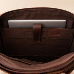 Brown — laptop in the padded back-wall sleeve of the messenger briefcase — view 9
