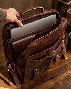 Brown — messenger briefcase shown at scale — view 13