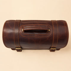 Brown — messenger briefcase from above, domed crown and arched handle — view 4