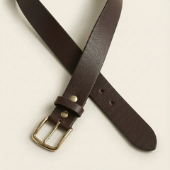 Bellvari Tradesman brown full-grain leather belt with crossed straps showing the full-grain texture, brass buckle. — view 5
