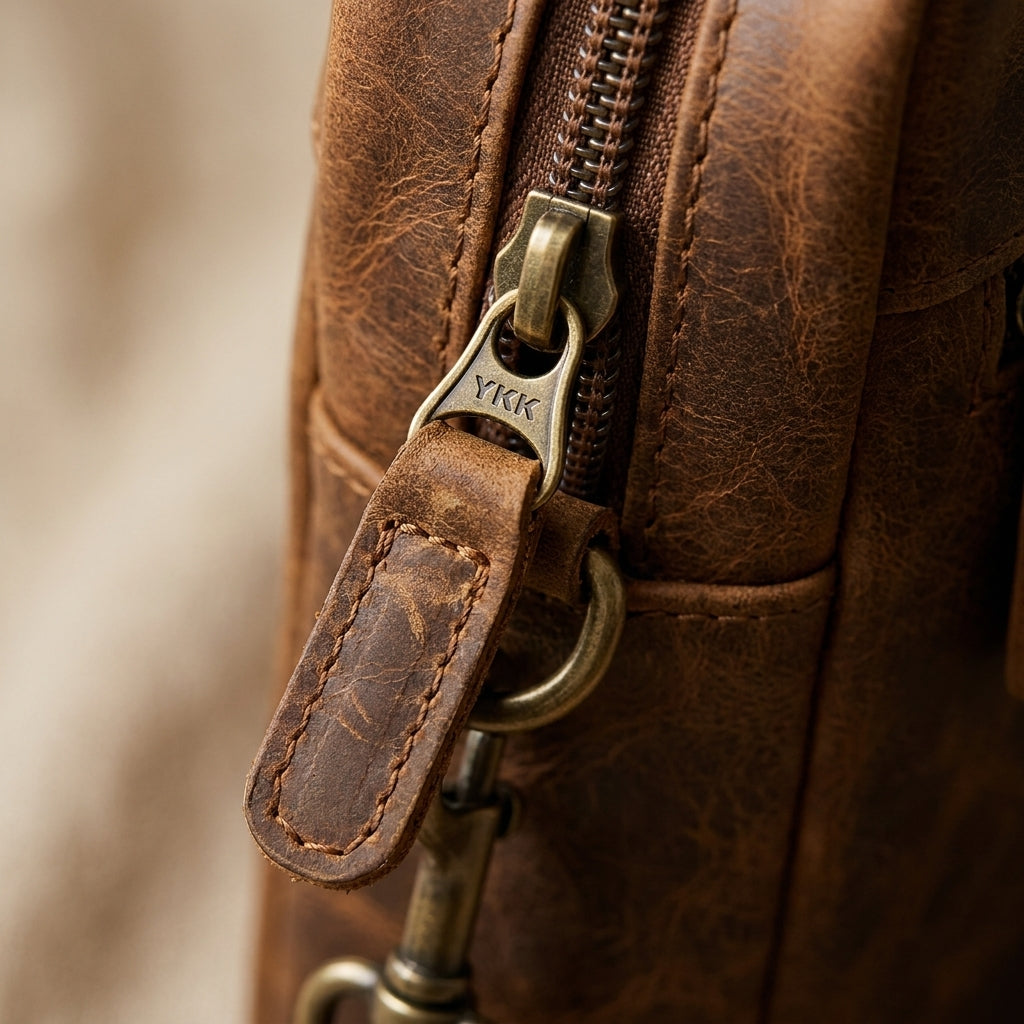 Metal top zipper.