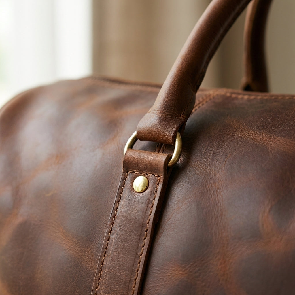 Padded leather top handles.