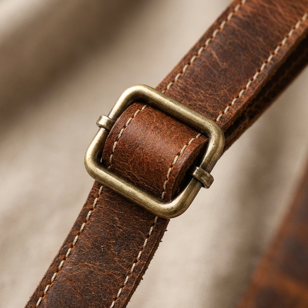 Adjustable leather strap.